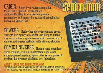 1997 Fleer Spider-Man International #1 Spider-Man Back