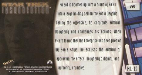 1998 SkyBox Star Trek Insurrection #16 Picard is beamed up with a group ... Back