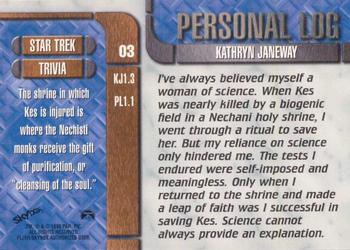 1998 SkyBox Star Trek Voyager Profiles #03 Kathryn Janeway - Personal Log - KJ1.3 Back