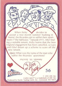 1991 Pacific I Love Lucy #56 Pistol Packin' Mertz Back
