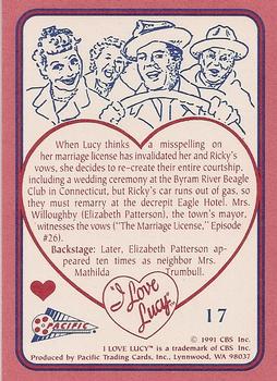 1991 Pacific I Love Lucy #17 Mrs. Mayor Back