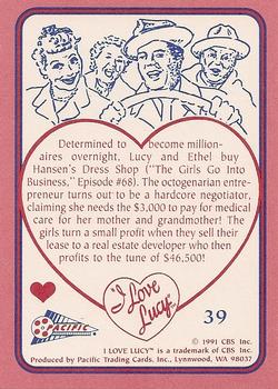 1991 Pacific I Love Lucy #39 The Dress Shop Back