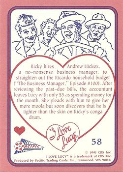 1991 Pacific I Love Lucy #58 Busting Lucy's Budget Back