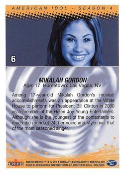 2005 Fleer American Idol Season 4 #6 Mikalah Gordon Back