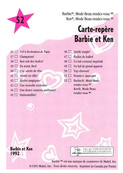 1992 Panini Barbie and Friends! (French Version) #52 Barbie and Ken Check List Back
