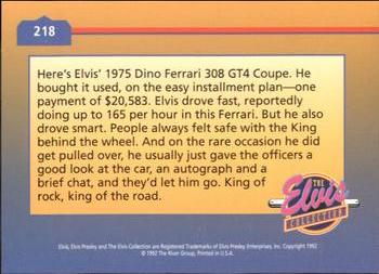 1992 The River Group The Elvis Collection #218 Here's Elvis' 1975 Dino Ferrari 308 GT4 Coupe. Back