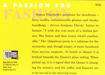 1993 Press Pass The Royal Family #86 Queen's penchant for dowdiness Back