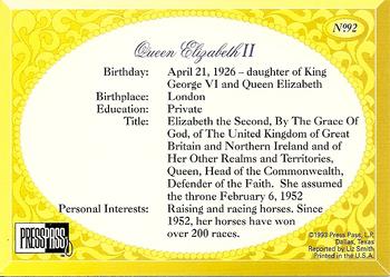 1993 Press Pass The Royal Family #92 Queen Elizabeth II Back
