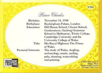 1993 Press Pass The Royal Family #94 Prince Charles Back