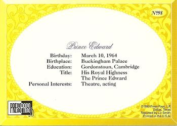 1993 Press Pass The Royal Family #98 Prince Edward Back