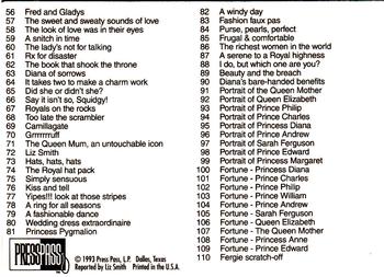 1993 Press Pass The Royal Family #NNO Checklist [1-110] Back