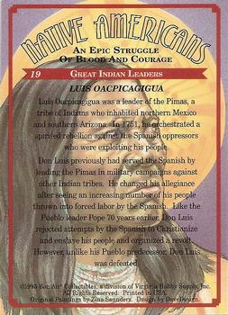 1995 Bon Air Native Americans: An Epic Struggle of Blood and Courage (Hobby Version) #19 Luis Oacpicagigua Back