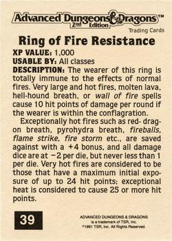 1991 TSR Advanced Dungeons & Dragons - Silver #39 Ring of Fire Resistance Back