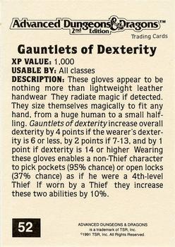 1991 TSR Advanced Dungeons & Dragons - Silver #52 Gauntlets of Dexterity Back