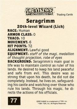 1991 TSR Advanced Dungeons & Dragons - Silver #77 Seragrimm Back