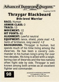 1991 TSR Advanced Dungeons & Dragons - Silver #98 Thraygar Blackbeard Back