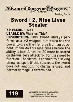 1991 TSR Advanced Dungeons & Dragons - Silver #119 Sword +2, Nine Lives Stealer Back