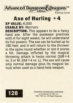 1991 TSR Advanced Dungeons & Dragons - Silver #128 Axe of Hurling +4 Back