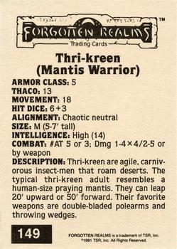 1991 TSR Advanced Dungeons & Dragons - Silver #149 Thri-kreen (Mantis Warrior) Back