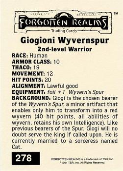 1991 TSR Advanced Dungeons & Dragons - Silver #278 Giogioni Wyvernspur Back
