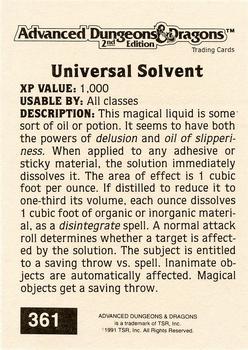 1991 TSR Advanced Dungeons & Dragons - Silver #361 Universal Solvent Back
