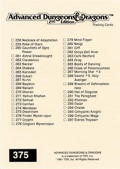 1991 TSR Advanced Dungeons & Dragons - Silver #375 Checklist 7 -- 258-297 Back
