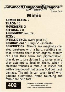 1991 TSR Advanced Dungeons & Dragons - Silver #402 Mimic Back