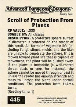 1991 TSR Advanced Dungeons & Dragons - Silver #445 Scroff of Protection from Plants Back