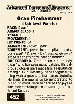 1991 TSR Advanced Dungeons & Dragons - Silver #452 Oran Firehammer Back