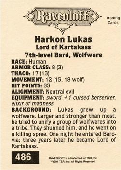 1991 TSR Advanced Dungeons & Dragons - Silver #486 Harkon Lukas, Lord of Kartakass Back