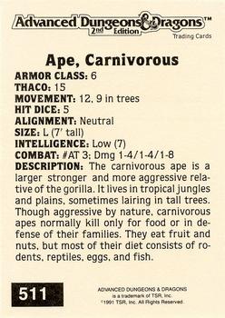 1991 TSR Advanced Dungeons & Dragons - Silver #511 Ape, Carnivorous Back