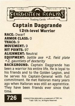 1991 TSR Advanced Dungeons & Dragons - Silver #726 Captain Daggrande Back