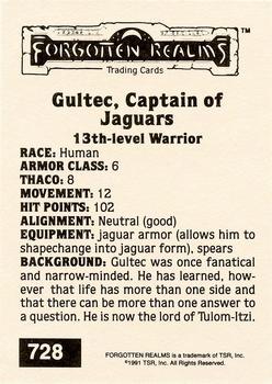 1991 TSR Advanced Dungeons & Dragons - Silver #728 Gultec, Captain of Jaguars Back