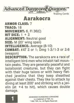 1992 TSR Advanced Dungeons & Dragons #1 Aarakocra Back