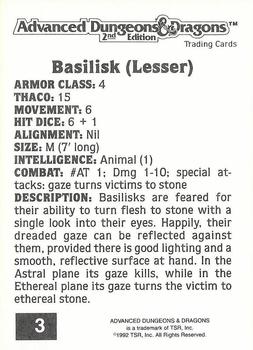 1992 TSR Advanced Dungeons & Dragons #3 Basilisk (Lesser) Back