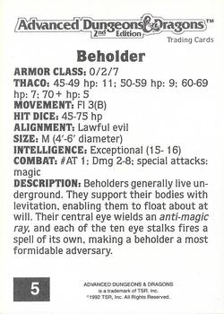 1992 TSR Advanced Dungeons & Dragons #5 Beholder Back