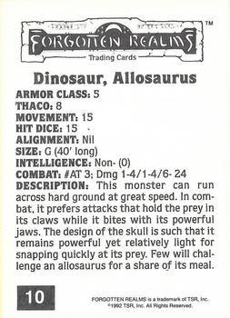 1992 TSR Advanced Dungeons & Dragons #10 Dinosaur, Allosaurus Back