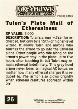 1992 TSR Advanced Dungeons & Dragons #26 Tulen's Plate Mail of Etherealness Back