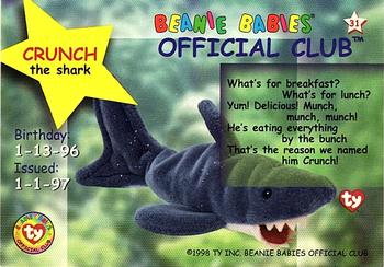 1998 Ty Beanie Babies I #31 Crunch the Shark Back