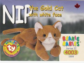 1999 Ty Beanie Babies II #203 Nip the Gold Cat with white face Front