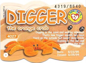 1999 Ty Beanie Babies III #3 Digger the Orange Crab Back