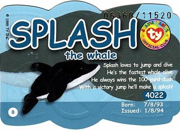 1999 Ty Beanie Babies III #8 Splash the Whale Back