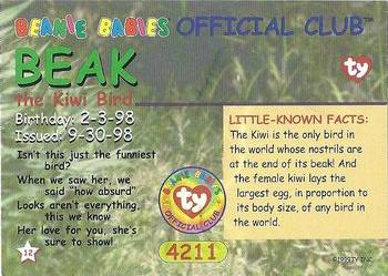 1999 Ty Beanie Babies III #12 Beak the Kiwi Back