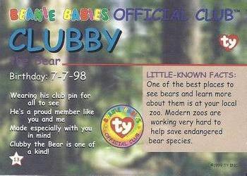 1999 Ty Beanie Babies III #13 Clubby the Bear Back