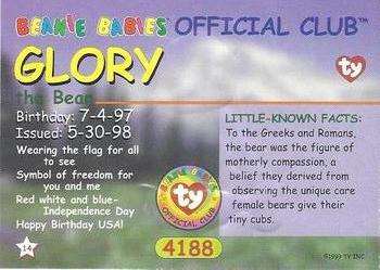 1999 Ty Beanie Babies III #14 Glory the Bear Back