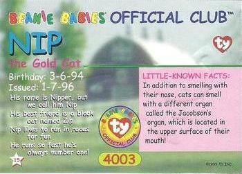 1999 Ty Beanie Babies III #15 Nip the Gold Cat Back