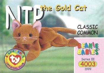 1999 Ty Beanie Babies III #15 Nip the Gold Cat Front