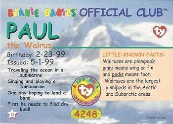 1999 Ty Beanie Babies III #16 Paul the Walrus Back