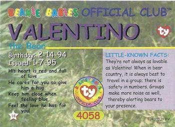 1999 Ty Beanie Babies III #18 Valentino the Bear Back