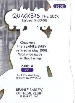 1999 Ty Beanie Babies III #26 Quackers the Duck Buddy Back
